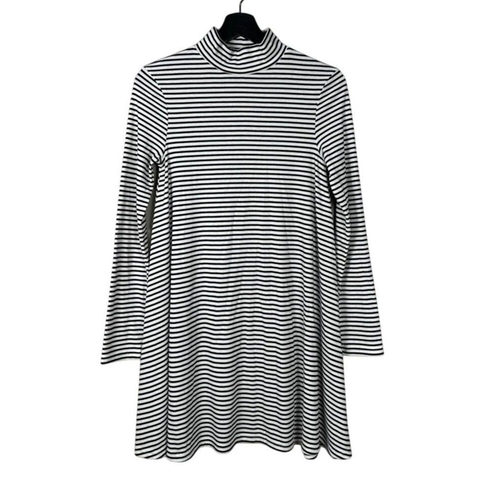 MINKPINK Striped Turtleneck Swing Dress Black White Ribbed Knit Long Sleeve S